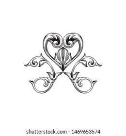 Baroque ornament with filigree in vector format for design frame, pattern. Vintage hand drawn victorian or damask floral element. Black and white engraved ink art. 