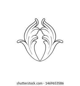 Baroque ornament with filigree in vector format for design frame, pattern. Vintage hand drawn victorian or damask floral element. Black and white engraved ink art. 