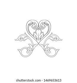 Baroque ornament with filigree in vector format for design frame, pattern. Vintage hand drawn victorian or damask floral element. Black and white engraved ink art. 