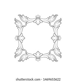 Baroque ornament with filigree in vector format for design frame, pattern. Vintage hand drawn victorian or damask floral element. Black and white engraved ink art. 