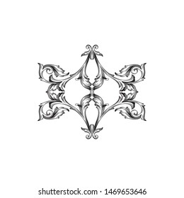 Baroque ornament with filigree in vector format for design frame, pattern. Vintage hand drawn victorian or damask floral element. Black and white engraved ink art. 