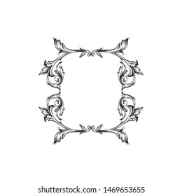 Baroque ornament with filigree in vector format for design frame, pattern. Vintage hand drawn victorian or damask floral element. Black and white engraved ink art. 