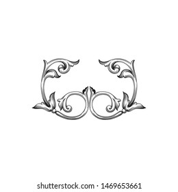 Baroque ornament with filigree in vector format for design frame, pattern. Vintage hand drawn victorian or damask floral element. Black and white engraved ink art. 
