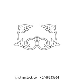 Baroque ornament with filigree in vector format for design frame, pattern. Vintage hand drawn victorian or damask floral element. Black and white engraved ink art. 