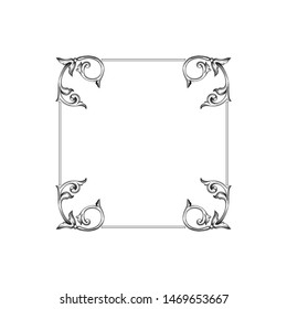 Baroque ornament with filigree in vector format for design frame, pattern. Vintage hand drawn victorian or damask floral element. Black and white engraved ink art. 