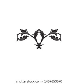 Baroque ornament with filigree in vector format for design frame, pattern. Vintage hand drawn victorian or damask floral element. Black and white engraved ink art. 