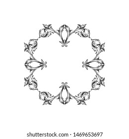 Baroque ornament with filigree in vector format for design frame, pattern. Vintage hand drawn victorian or damask floral element. Black and white engraved ink art. 