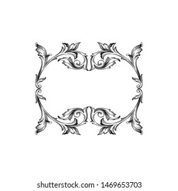 Baroque ornament with filigree in vector format for design frame, pattern. Vintage hand drawn victorian or damask floral element. Black and white engraved ink art. 