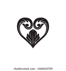 Baroque ornament with filigree in vector format for design frame, pattern. Vintage hand drawn victorian or damask floral element. Black and white engraved ink art. 