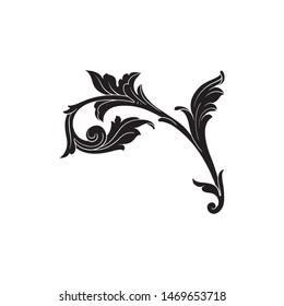 Baroque ornament with filigree in vector format for design frame, pattern. Vintage hand drawn victorian or damask floral element. Black and white engraved ink art. 