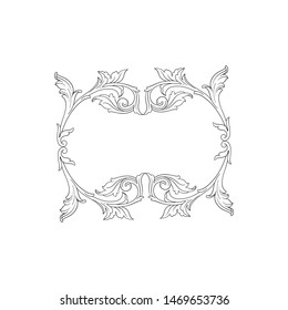 Baroque ornament with filigree in vector format for design frame, pattern. Vintage hand drawn victorian or damask floral element. Black and white engraved ink art. 