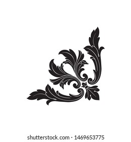 Baroque ornament with filigree in vector format for design frame, pattern. Vintage hand drawn victorian or damask floral element. Black and white engraved ink art. 