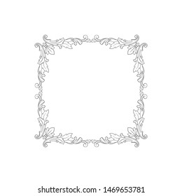 Baroque ornament with filigree in vector format for design frame, pattern. Vintage hand drawn victorian or damask floral element. Black and white engraved ink art. 