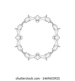 Baroque ornament with filigree in vector format for design frame, pattern. Vintage hand drawn victorian or damask floral element. Black and white engraved ink art.