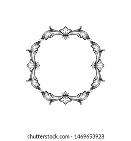 Baroque ornament with filigree in vector format for design frame, pattern. Vintage hand drawn victorian or damask floral element. Black and white engraved ink art.