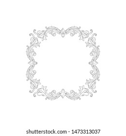 Baroque ornament with filigree in vector format for design frame, pattern. Vintage hand drawn victorian or damask floral element. Black and white engraved ink art.