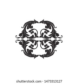 Baroque ornament with filigree in vector format for design frame, pattern. Vintage hand drawn victorian or damask floral element. Black and white engraved ink art.