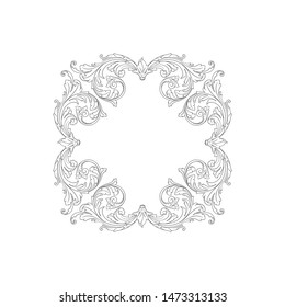 Baroque ornament with filigree in vector format for design frame, pattern. Vintage hand drawn victorian or damask floral element. Black and white engraved ink art.