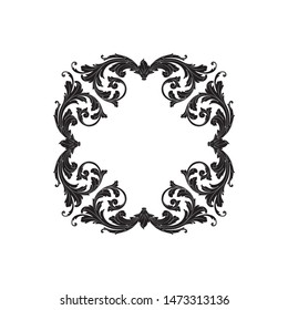 Baroque ornament with filigree in vector format for design frame, pattern. Vintage hand drawn victorian or damask floral element. Black and white engraved ink art.