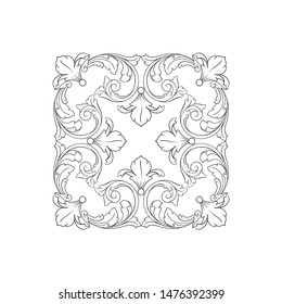Baroque ornament with filigree in vector format for design frame, pattern. Vintage hand drawn victorian or damask floral element. Black and white engraved ink art.