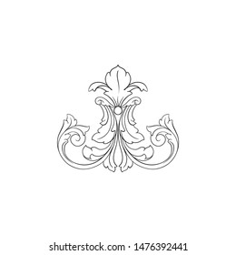 Baroque ornament with filigree in vector format for design frame, pattern. Vintage hand drawn victorian or damask floral element. Black and white engraved ink art.