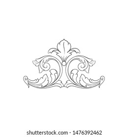 Baroque ornament with filigree in vector format for design frame, pattern. Vintage hand drawn victorian or damask floral element. Black and white engraved ink art.