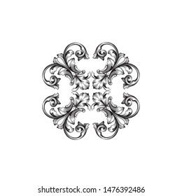 Baroque ornament with filigree in vector format for design frame, pattern. Vintage hand drawn victorian or damask floral element. Black and white engraved ink art.