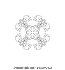 Baroque ornament with filigree in vector format for design frame, pattern. Vintage hand drawn victorian or damask floral element. Black and white engraved ink art.