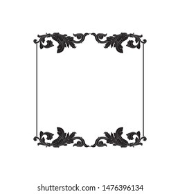 Baroque ornament with filigree in vector format for design frame, pattern. Vintage hand drawn victorian or damask floral element. Black and white engraved ink art. 