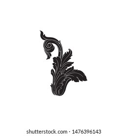 Baroque ornament with filigree in vector format for design frame, pattern. Vintage hand drawn victorian or damask floral element. Black and white engraved ink art. 