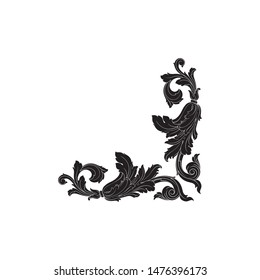 Baroque ornament with filigree in vector format for design frame, pattern. Vintage hand drawn victorian or damask floral element. Black and white engraved ink art. 