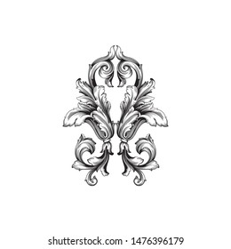 Baroque ornament with filigree in vector format for design frame, pattern. Vintage hand drawn victorian or damask floral element. Black and white engraved ink art. 