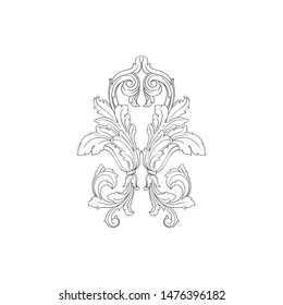 Baroque ornament with filigree in vector format for design frame, pattern. Vintage hand drawn victorian or damask floral element. Black and white engraved ink art. 