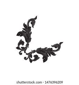 Baroque ornament with filigree in vector format for design frame, pattern. Vintage hand drawn victorian or damask floral element. Black and white engraved ink art. 