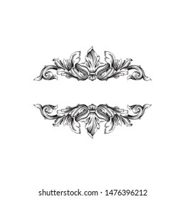 Baroque ornament with filigree in vector format for design frame, pattern. Vintage hand drawn victorian or damask floral element. Black and white engraved ink art. 