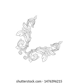 Baroque ornament with filigree in vector format for design frame, pattern. Vintage hand drawn victorian or damask floral element. Black and white engraved ink art. 
