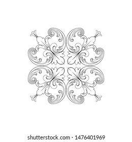 Baroque ornament with filigree in vector format for design frame, pattern. Vintage hand drawn victorian or damask floral element. Black and white engraved ink art. 
