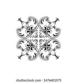 Baroque ornament with filigree in vector format for design frame, pattern. Vintage hand drawn victorian or damask floral element. Black and white engraved ink art. 