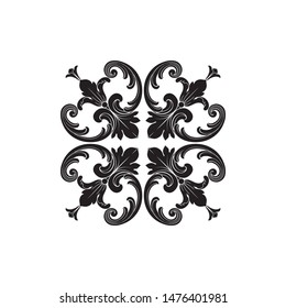 Baroque ornament with filigree in vector format for design frame, pattern. Vintage hand drawn victorian or damask floral element. Black and white engraved ink art. 