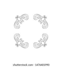 Baroque ornament with filigree in vector format for design frame, pattern. Vintage hand drawn victorian or damask floral element. Black and white engraved ink art. 