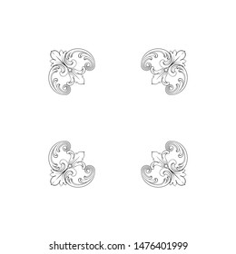 Baroque ornament with filigree in vector format for design frame, pattern. Vintage hand drawn victorian or damask floral element. Black and white engraved ink art. 