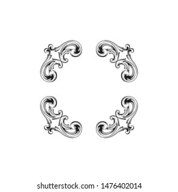 Baroque ornament with filigree in vector format for design frame, pattern. Vintage hand drawn victorian or damask floral element. Black and white engraved ink art. 