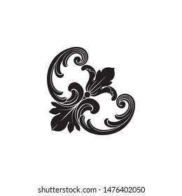 Baroque ornament with filigree in vector format for design frame, pattern. Vintage hand drawn victorian or damask floral element. Black and white engraved ink art. 