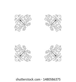 Baroque ornament with filigree in vector format for design frame, pattern. Vintage hand drawn victorian or damask floral element. Black and white engraved ink art.