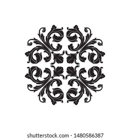 Baroque ornament with filigree in vector format for design frame, pattern. Vintage hand drawn victorian or damask floral element. Black and white engraved ink art.