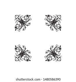 Baroque ornament with filigree in vector format for design frame, pattern. Vintage hand drawn victorian or damask floral element. Black and white engraved ink art.