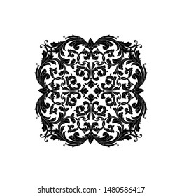 Baroque ornament with filigree in vector format for design frame, pattern. Vintage hand drawn victorian or damask floral element. Black and white engraved ink art.