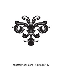 Baroque ornament with filigree in vector format for design frame, pattern. Vintage hand drawn victorian or damask floral element. Black and white engraved ink art.