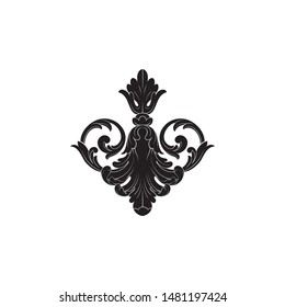 Baroque ornament with filigree in vector format for design frame, pattern. Vintage hand drawn victorian or damask floral element. Black and white engraved ink art. 