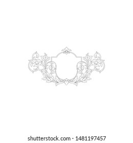 Baroque ornament with filigree in vector format for design frame, pattern. Vintage hand drawn victorian or damask floral element. Black and white engraved ink art. 